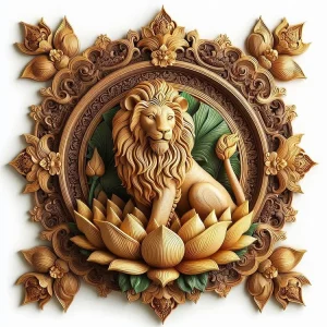 Golden Lotus Lion Wall Art (20” × 20”)
