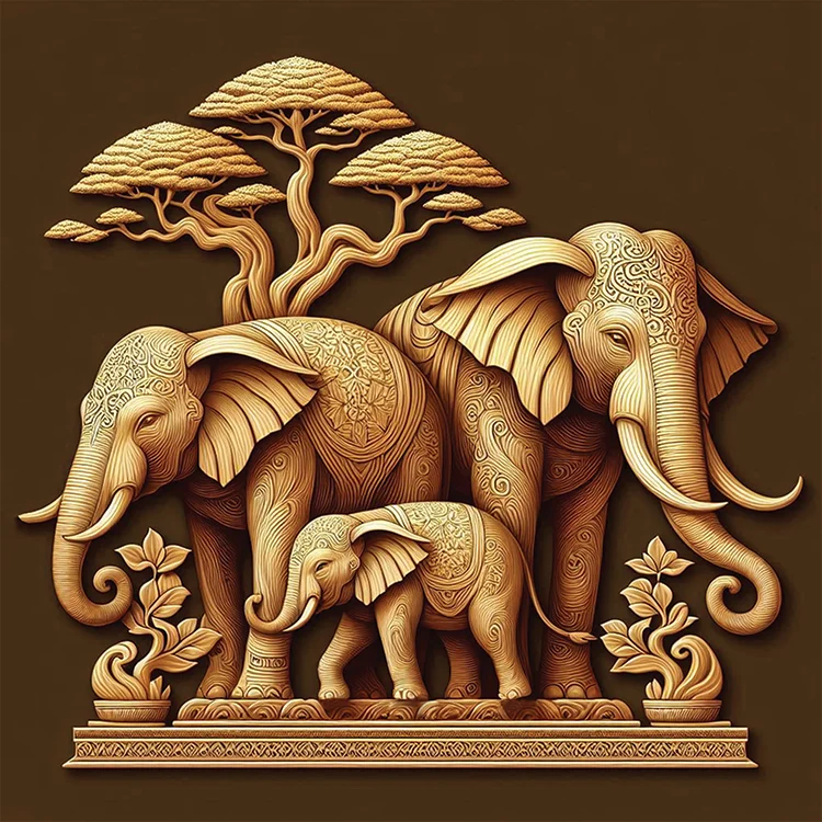 Sacred Elephant Family Wall Art (20” × 20”)