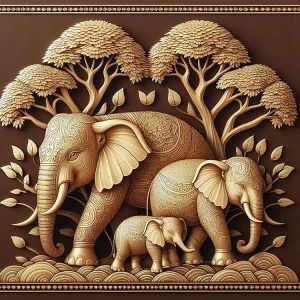 Golden Harmony Elephants Wall Art (20” × 20”)