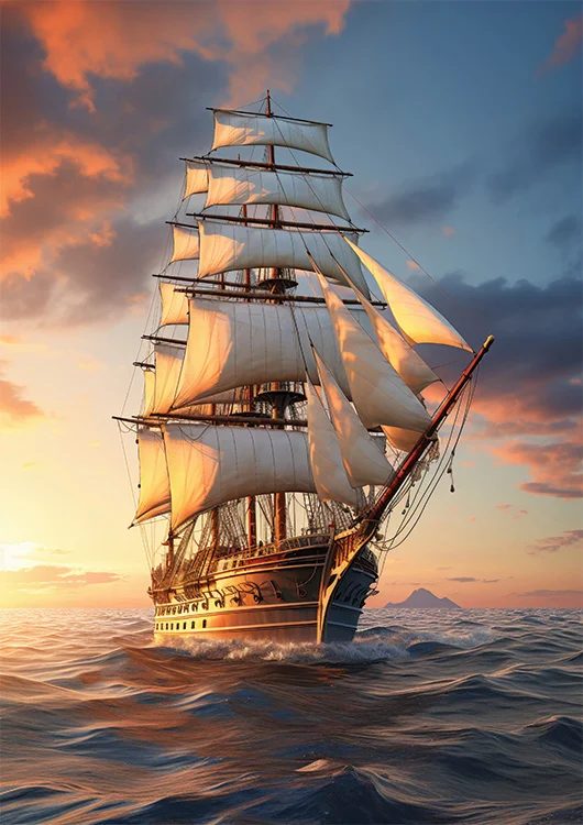 Majestic Galleon Sunset  Wall Art (36" x 20"/45" x 30")