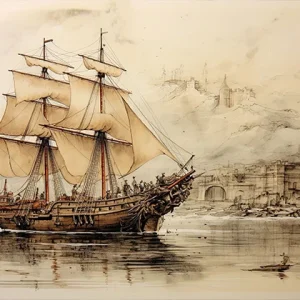 Sailing Ship of the Old Harbor Wall Art (36" x 20"/45" x 30")