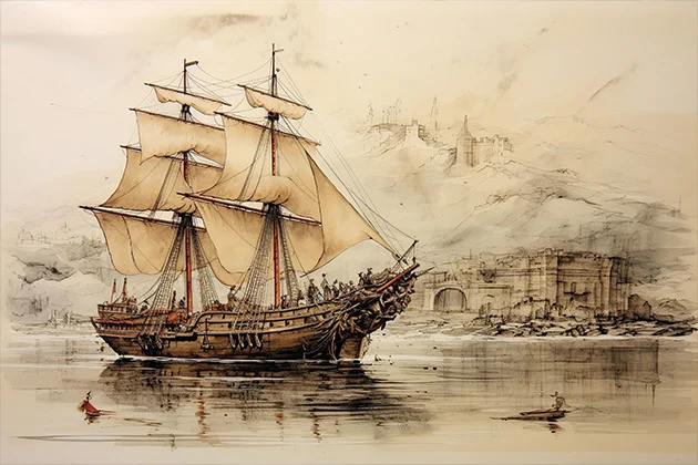 Sailing Ship of the Old Harbor Wall Art (36" x 20"/45" x 30")