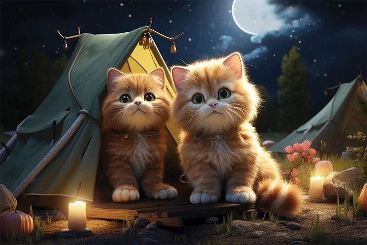 Cozy Kittens Night-Sky Wall Art (36"x 20"/ 45"x 30")