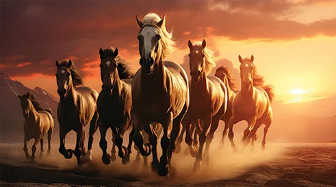 Horses at Golden Dusk Wall Art (36" x 20"/45" x 30")