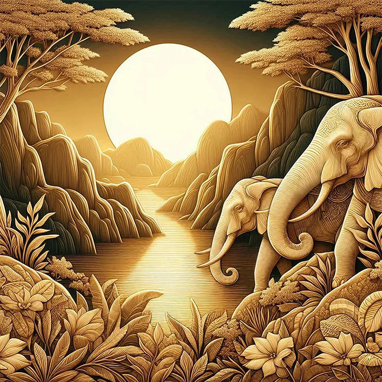Golden Journey Majestic Elephant Wall Art (20" x 20")
