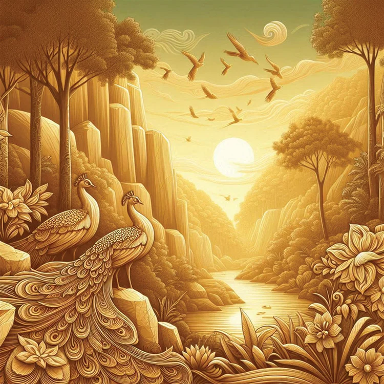 Majestic Peacocks & Valley Wall Art (20"x 20"/45"x 45")